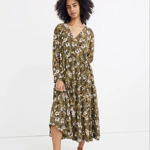 Madewell Cinch-Waist Tiered Midi Dress in Wildblooms Size XXS